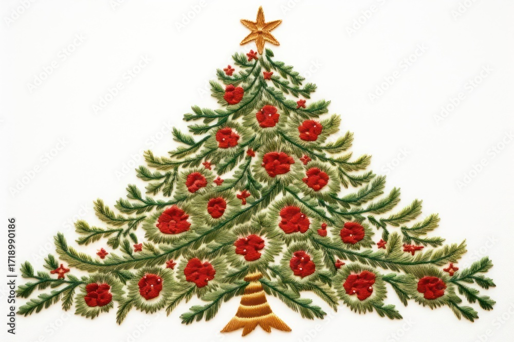 Fototapeta premium Christmas tree in embroidery style christmas needlework textile.