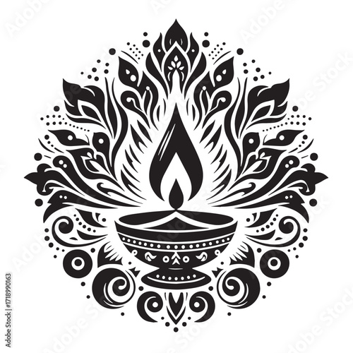 Black Diwali Silhouette Vector, High Quality Illustration on White Background