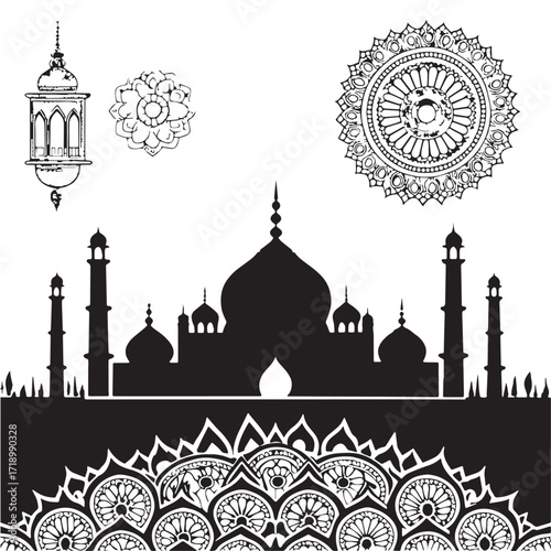 Black Diwali & Rangoli Patterns  Silhouette Vector, High Quality Illustration on White Background