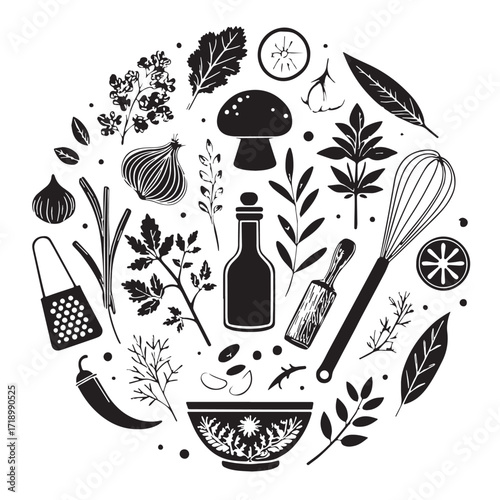 Black Cooking Ingredients Silhouette Vector, High Quality Illustration on White Background