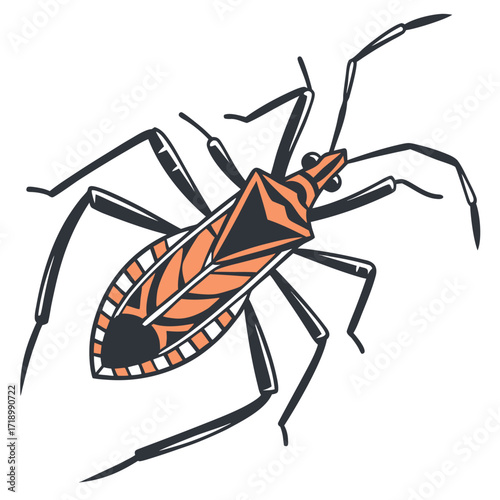 Isolated silhouette vector of a black insect, a close-up mosquito or a spider with detailed wings and antenna