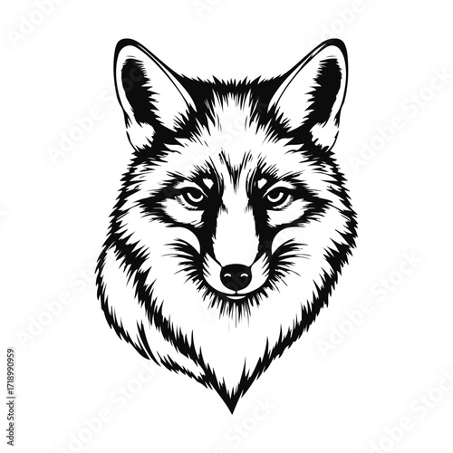 Fox head illustration with sharp eyes and pointed ears, detailed wild animal portrait, perfect for logo design, wildlife art, or forest-inspired projects