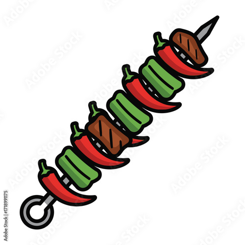 Grilled Meat and Vegetables Skewer 