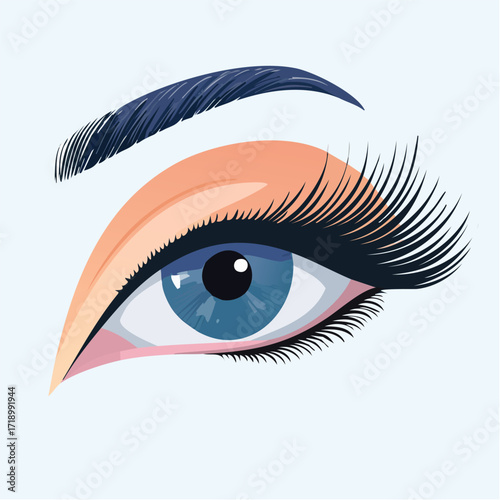 Stylizowana ilustracja kobiecego oka z makijażem. Koncepcja piękna, urody i stylizacji rzęs.