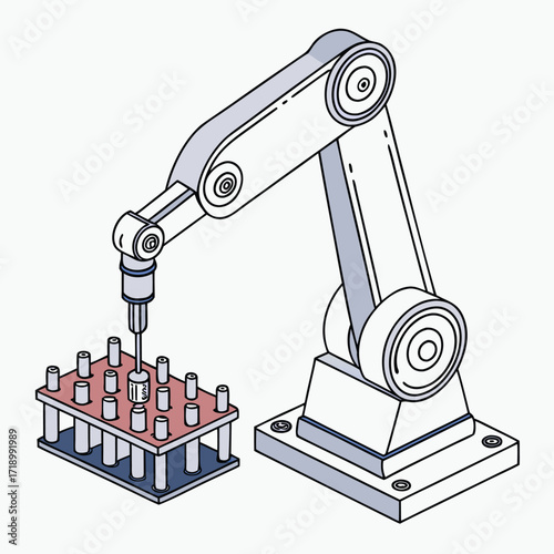 Precision Assembly: A robotic arm meticulously places components onto a circuit board, showcasing the automated precision of modern industrial processes. 