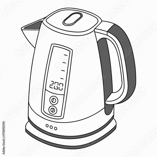 Electric Kettle in Minimalist Design: A sleek, minimalist illustration showcases a modern electric kettle, highlighting its form and functionality.
