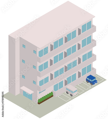 アイソメトリックな駐車場のあるマンションのイメージ素材
