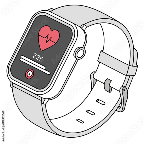 Smartwatch and Vitality: An illustration of a smartwatch displaying a heart rate monitor, symbolizing health, fitness, and wellness in a clean, modern design.