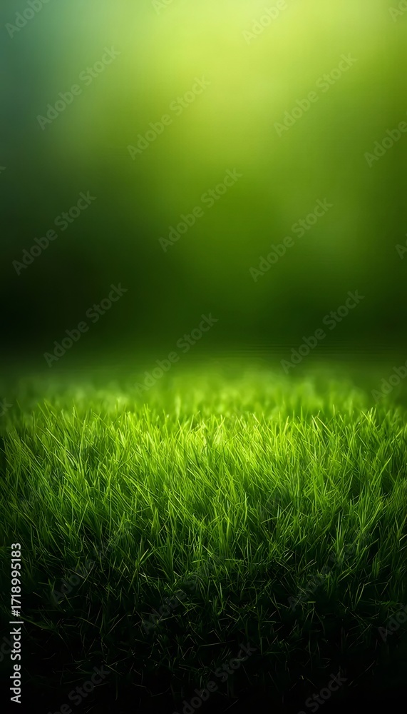 Naklejka premium Lush Green Grass Field Under Soft Glowing Light