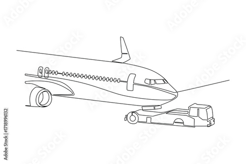 Continues line of airplane with ground service vehicle Single line drawing vector graphic design illustration