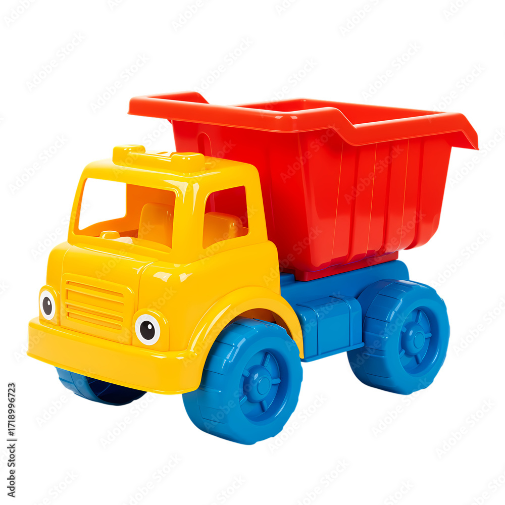 Naklejka premium Colorful Plastic Toy Dump Truck: A Fun Kids' Play Vehicle