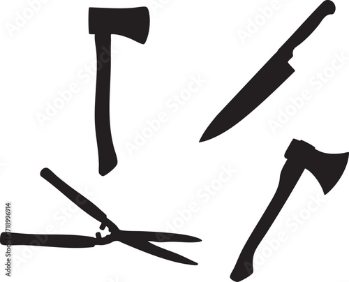 A set of tools icon axe hammer silhouette vector clipart