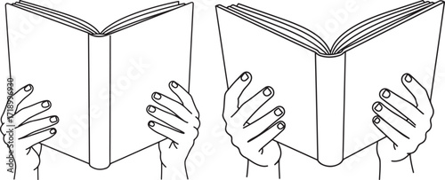 Two hands holding open books silhouette