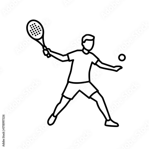 A line art illustration of a person playing a game of padel.