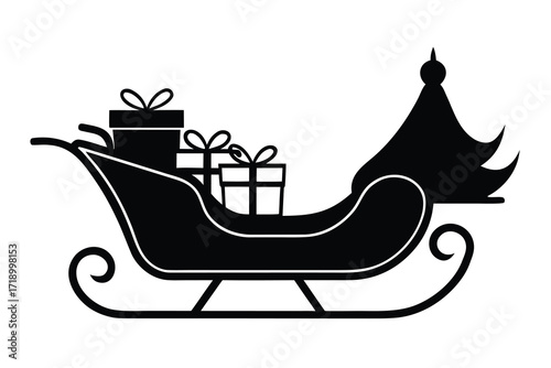 sleigh with presents silhouette vector icon design