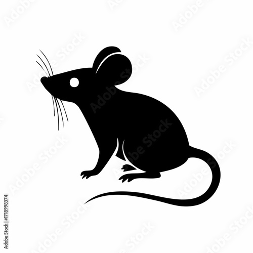 Vector illustration of a small mouse shown as a black silhouette, isolated on a white background