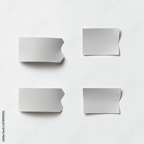 Four blank, ripped sticky notes arranged