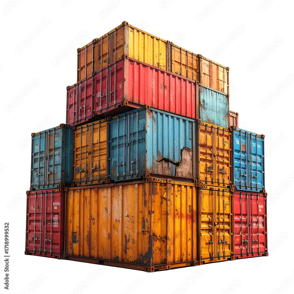 Fototapeta premium Industrial port scene showing a massive container cargo ship with stacked shipping containers on a dock