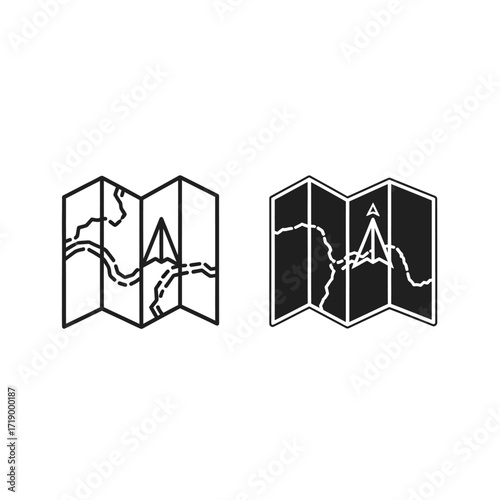 Map Navigation Icon Set - Outline and Solid Style
