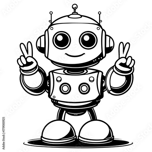 Happy Robot with Peace Hands
