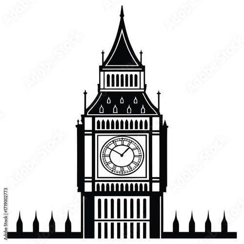 A black silhouette of a big ben ringing midnight