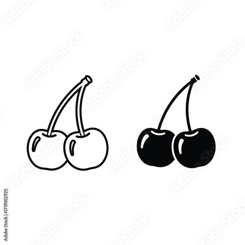 Cherry Icon Set - Outline and Solid Style
