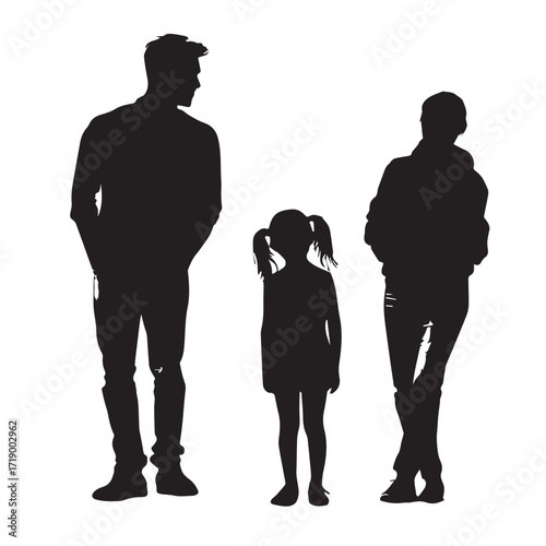 Father son and daughter family silhouette set black and white graphic elements isolated on white background silhouette