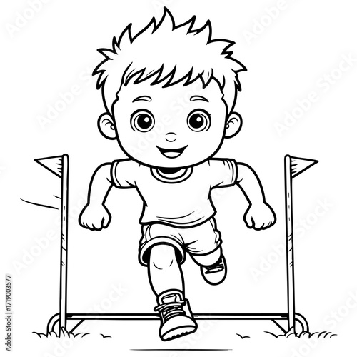 Boy running hurdle race