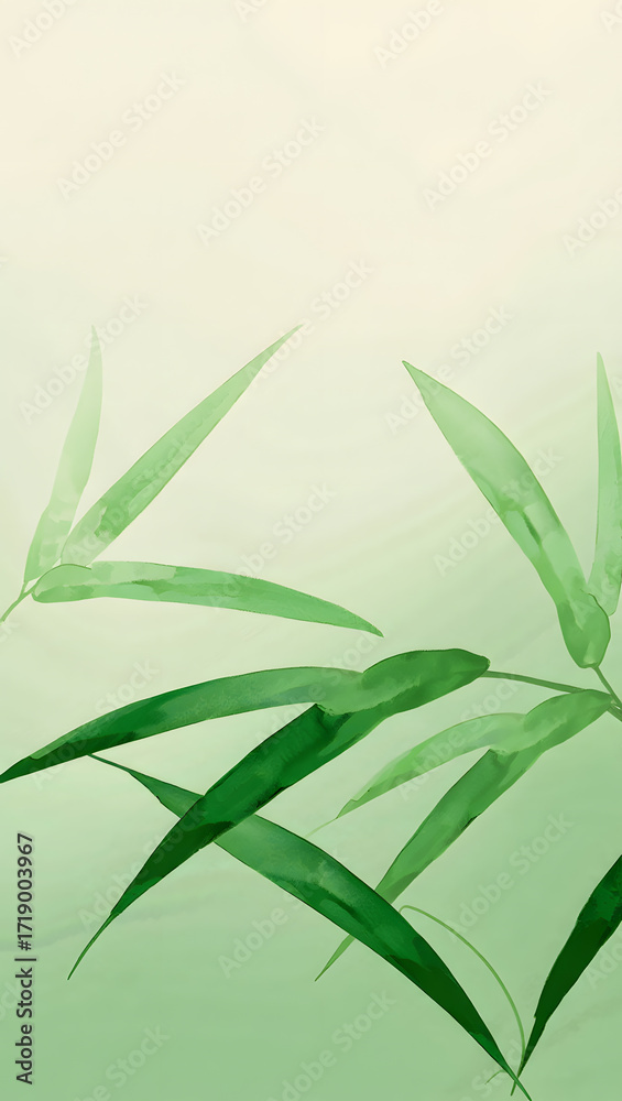 Obraz premium Green bamboo leaves on a fresh natural background