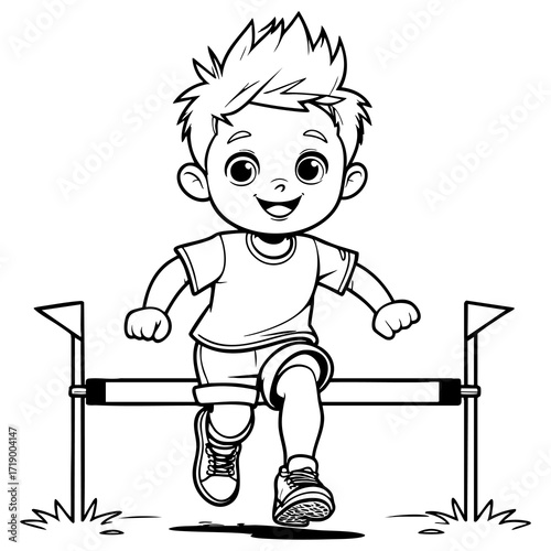 Boy Jumping Hurdle Coloring Page