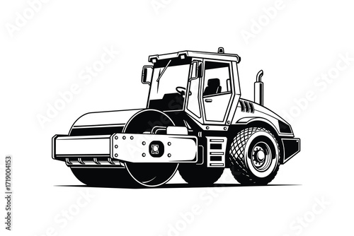 Black and White Vector Road Roller Illustration