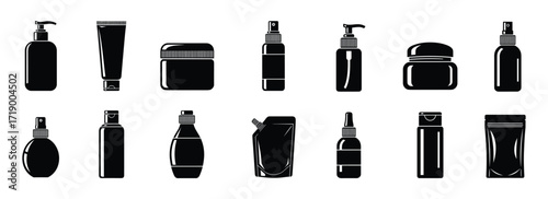 Black Cosmetic Product Packaging Icons Vector Set