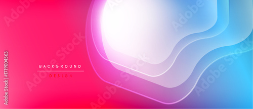 Abstract fluid shapes blend vibrant pinks, blues. Gradient background creates dynamic visual effect. Modern design element.