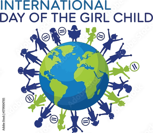 International day of the girl child with children holding hands around the world vector illustration