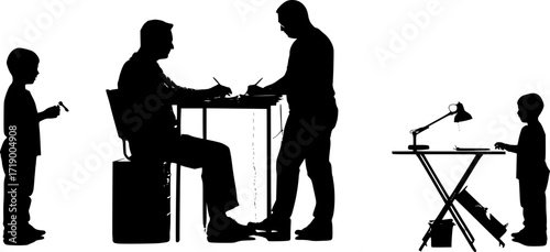 Father Working While Child Plays Nearby Silhouette
