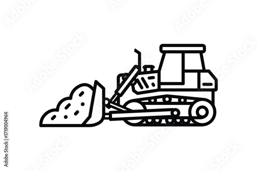Bulldozer Icon Vector, Heavy Construction Equipment Symbol