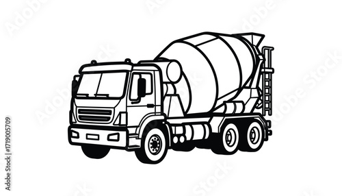 Detailed Black and White Cement Truck Vector Illustration