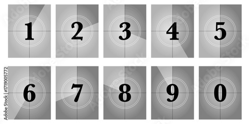3x4 vintage movie countdown background with filmstrip frame. Retro timer sequence for directors cut intro, cinema reel, television transition or motion graphic presentation design
