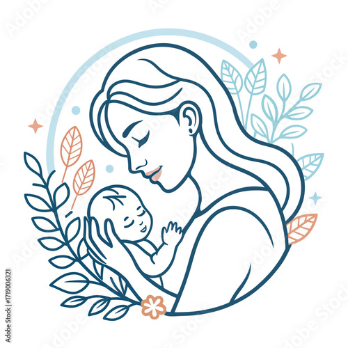 Mother gently holding baby