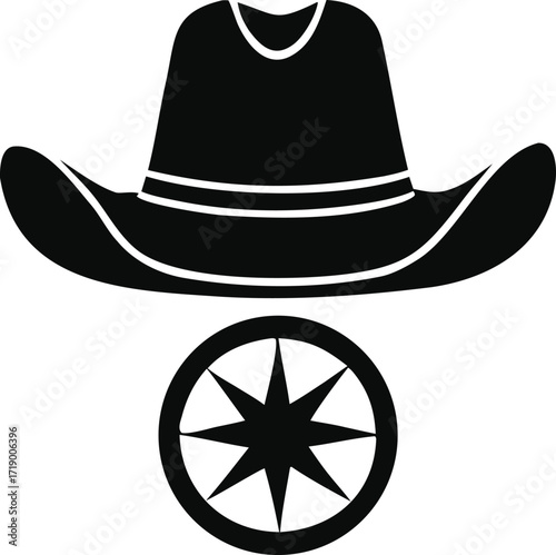 cowboy, western, country, wild-west, icon, silhouette, symbol, sign, hat, american, texas, rodeo, farm, ranch, rustic, vintage, retro, logo