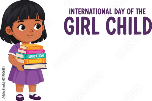 International day of the girl child with girl holding books education and empowerment concept