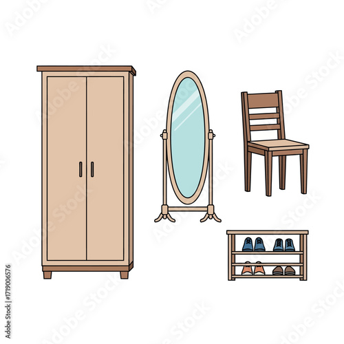 A Collection of Household Furniture Items Including a Wardrobe Mirror and Shoe Rack