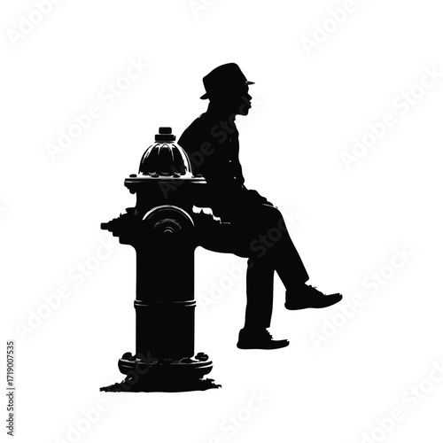 Collection of black and white fire hydrant silhouettes isolated on white background silhouette style