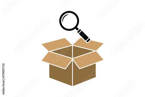 Magnifying Glass Over Open Cardboard Box Vector Illustration