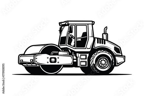 Road Roller Vector Illustration in Black and White