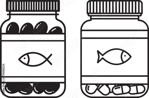 Two fish oil supplement bottles silhouette