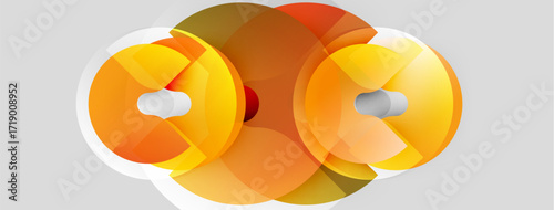 Abstract design features overlapping orange circles. Gradient shades create depth, suggesting movement, form, texture. Simple background enhances visual impact.