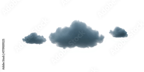 Realistic Black Storm Cloud on White Background, Abstract Sky Element for Weather Forecast and Climate Design