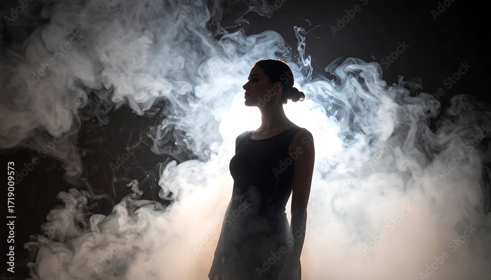 Obraz premium Silhouetted dancer in smoky, dark setting