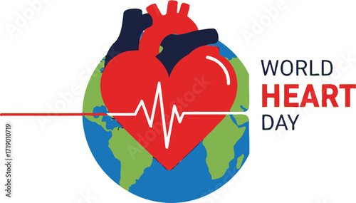 World heart day concept with heart and pulse earth celebrating world heart day with a healthy heart